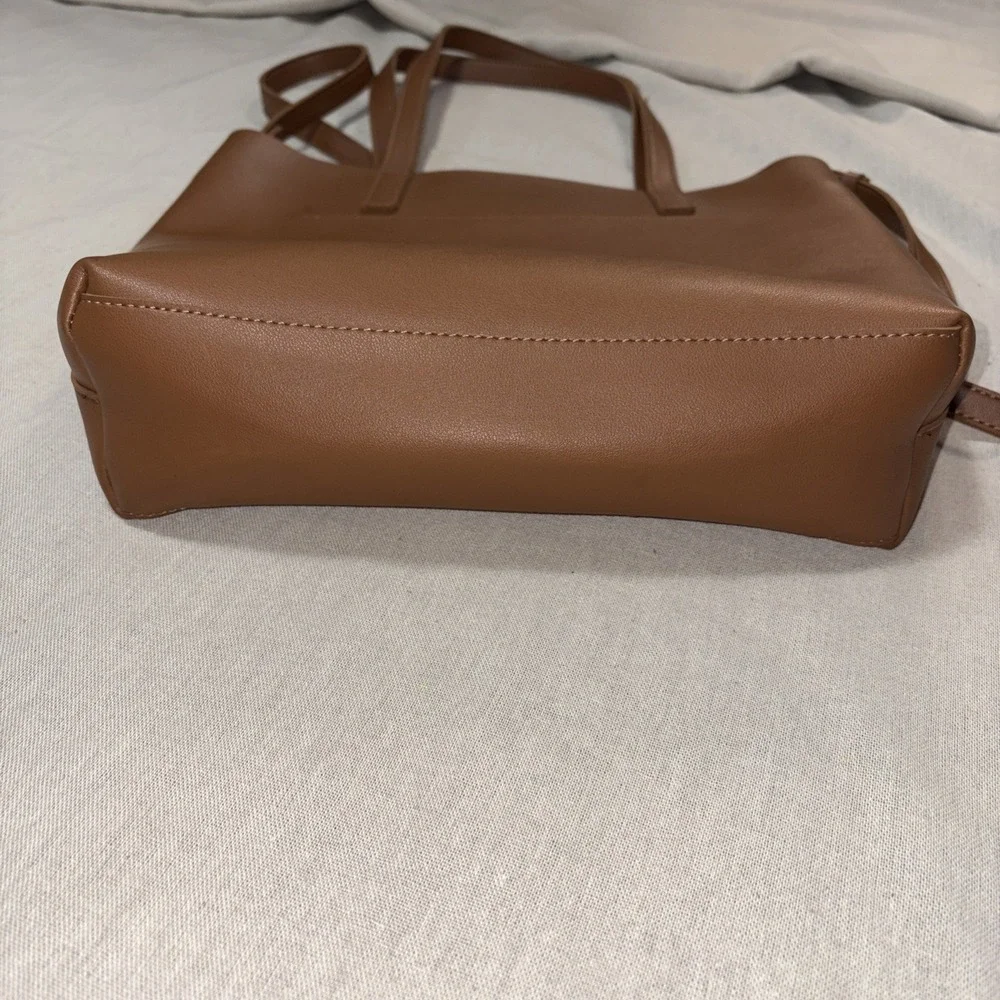 Henny + Lev Danielle tote bag in a cognac brown vegan‎ leather finish Long Strap